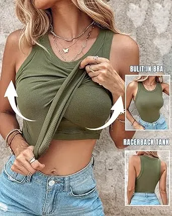 Women's Built-in Bra Ribbed Tank Top