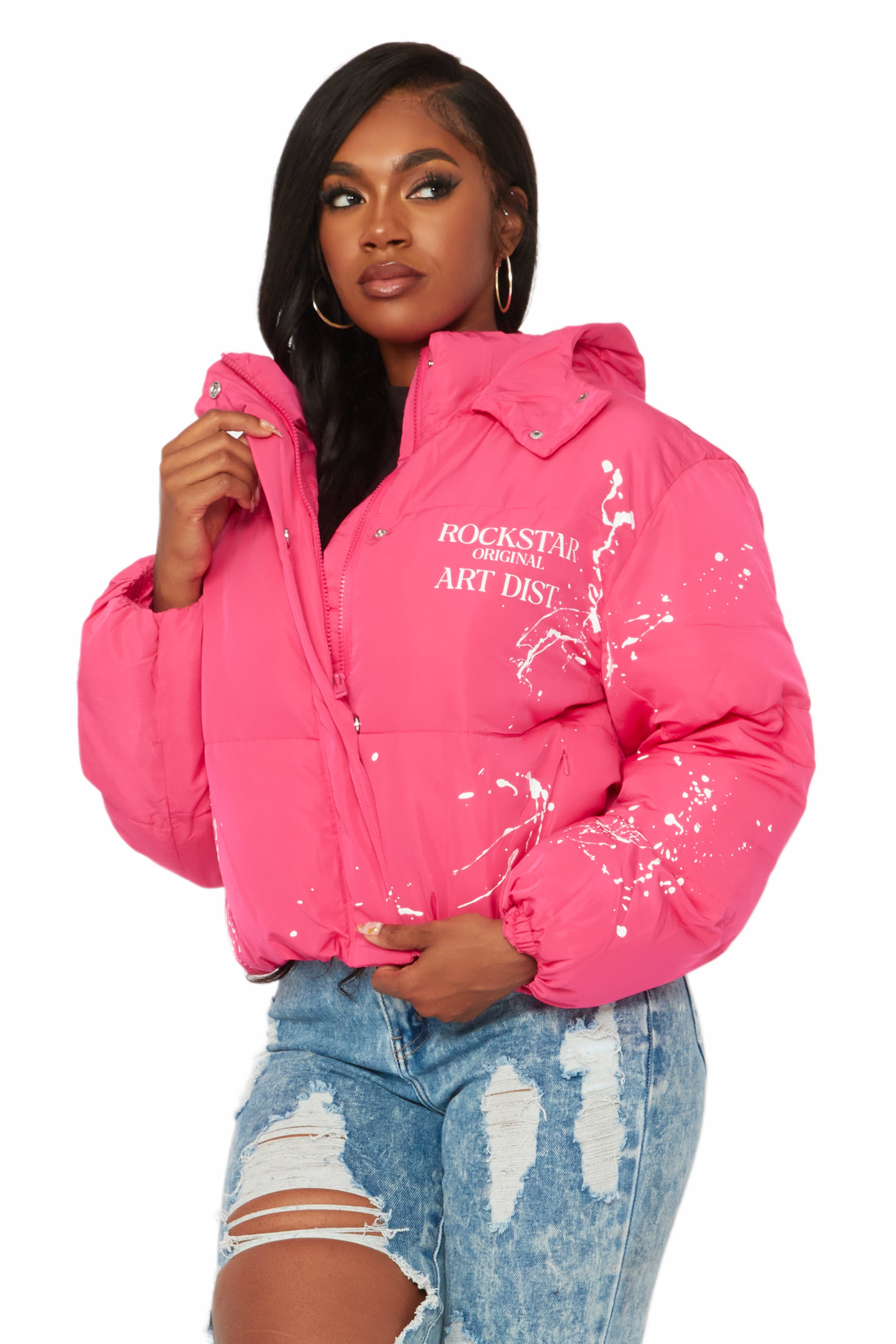 Keira Fuchsia Drippy Puffer Jacket
