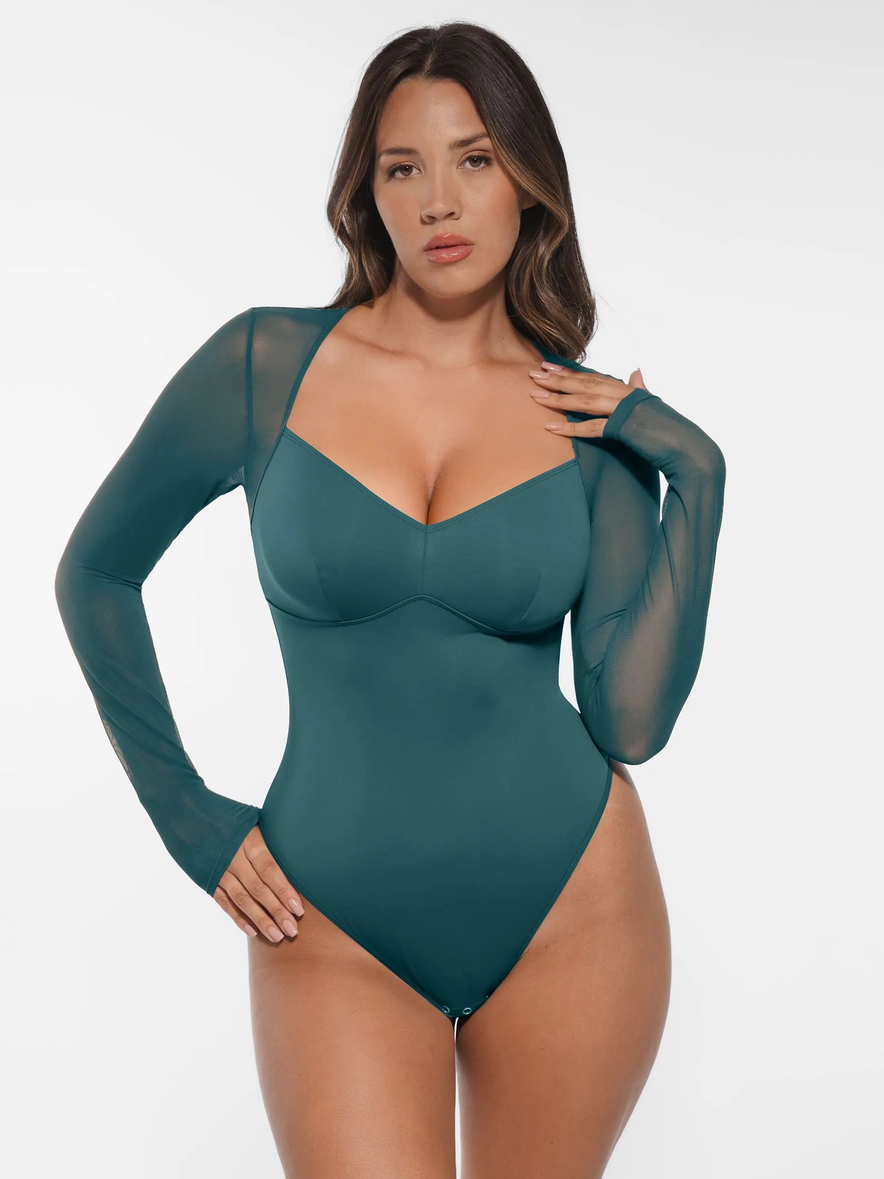 Feelingirl Mesh Panel V-Neck Bodysuit