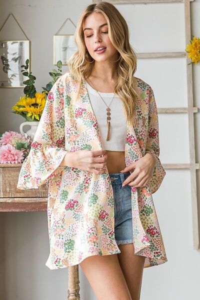 Full Size Multi Color Floral Open Cardigan