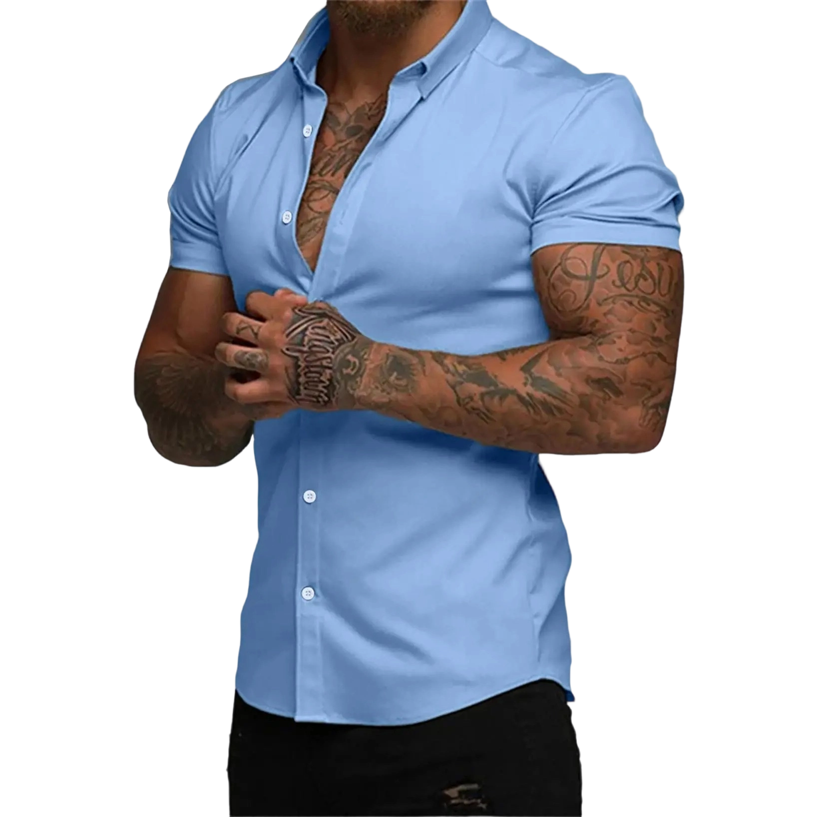 Mens Muscle Fit Dress Shirts Casual Button Down Shirt Short Sleeve Wrinkle-Free Shirts