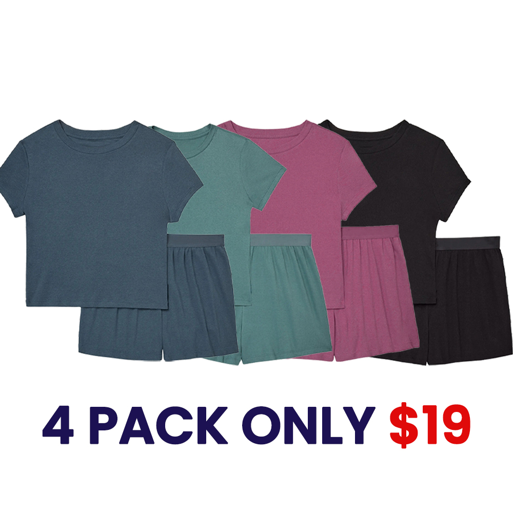 ⚡Today Only Deal🔥Women's Ribbed 2-Piece Lounge Set – Cropped Baby Tee & Sleep Shorts