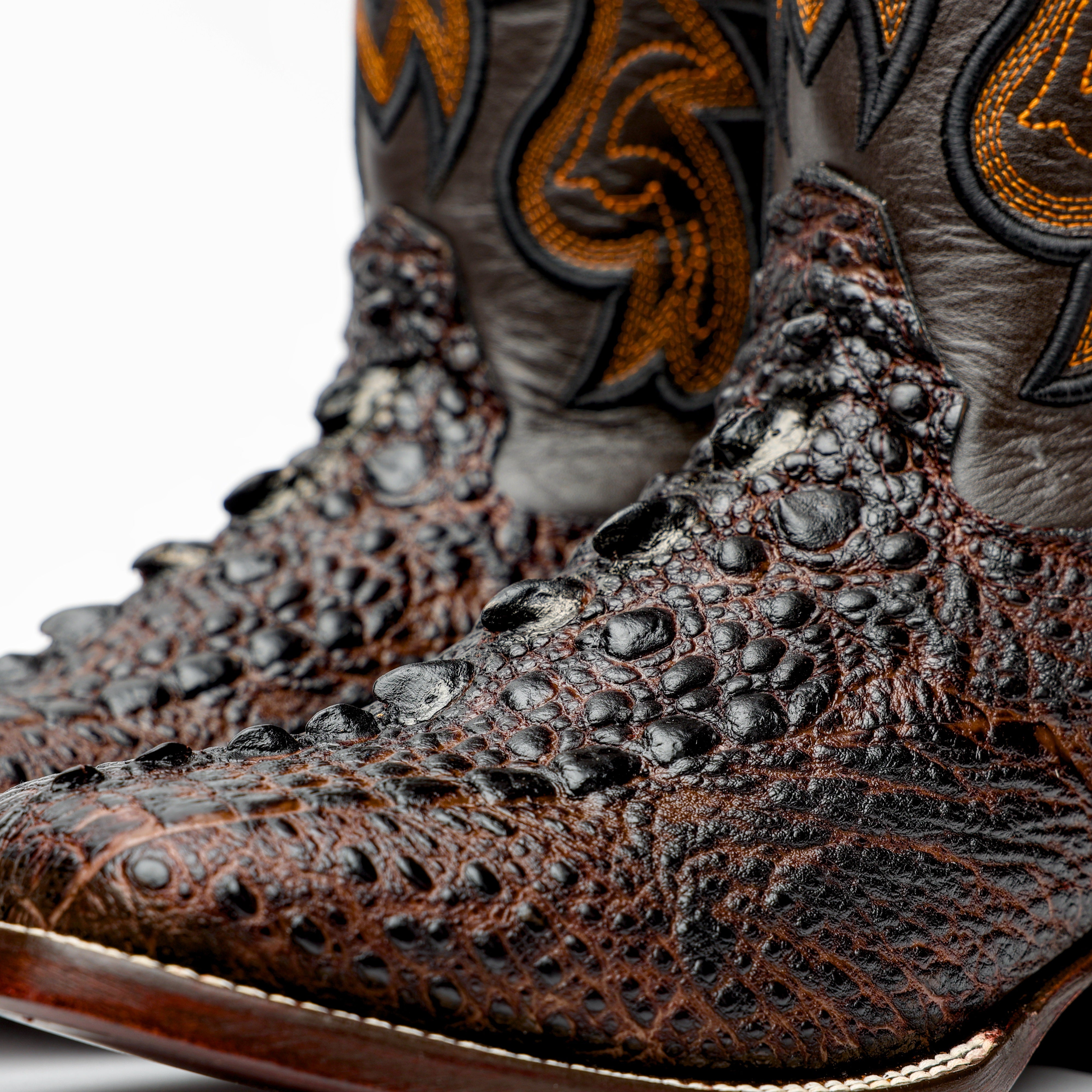 Chocolate Brown Snapping Turtle Leather Boots - Square Toe