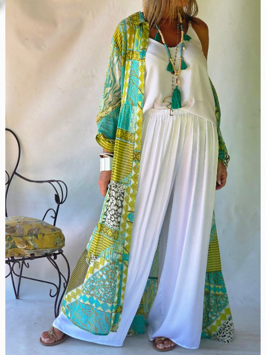 Loose-fitting Casual Linen And Cotton Floral Print Shirt Dress