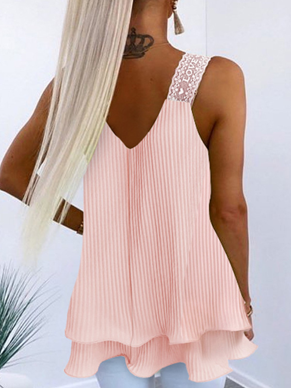 Solid Color Loose Sleeveless U-Neck Vest Top