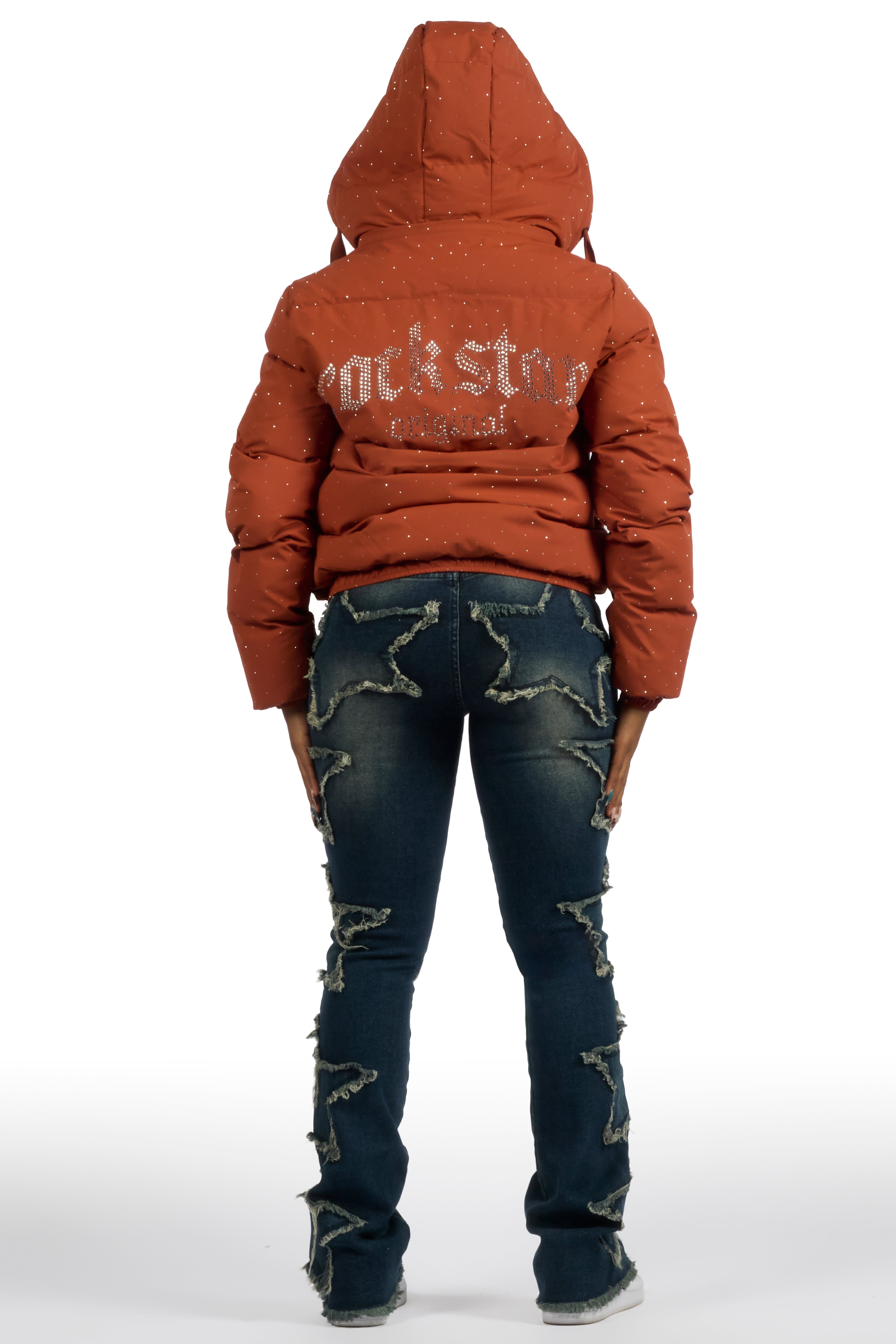 Onellia Mocha Rhinestone Puffer Jacket