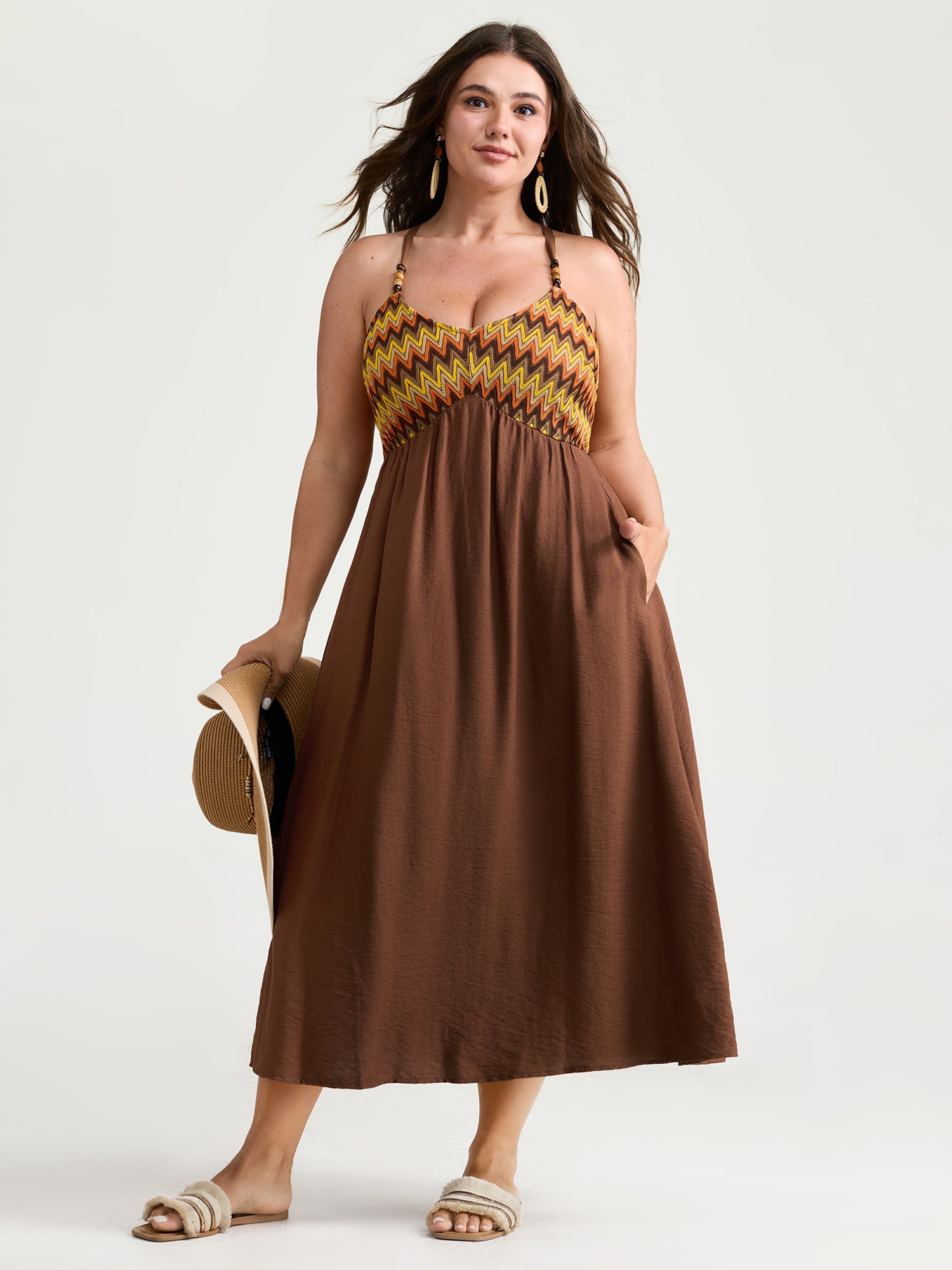 Wavy Stripes Color Contrast Midi Cami Dress