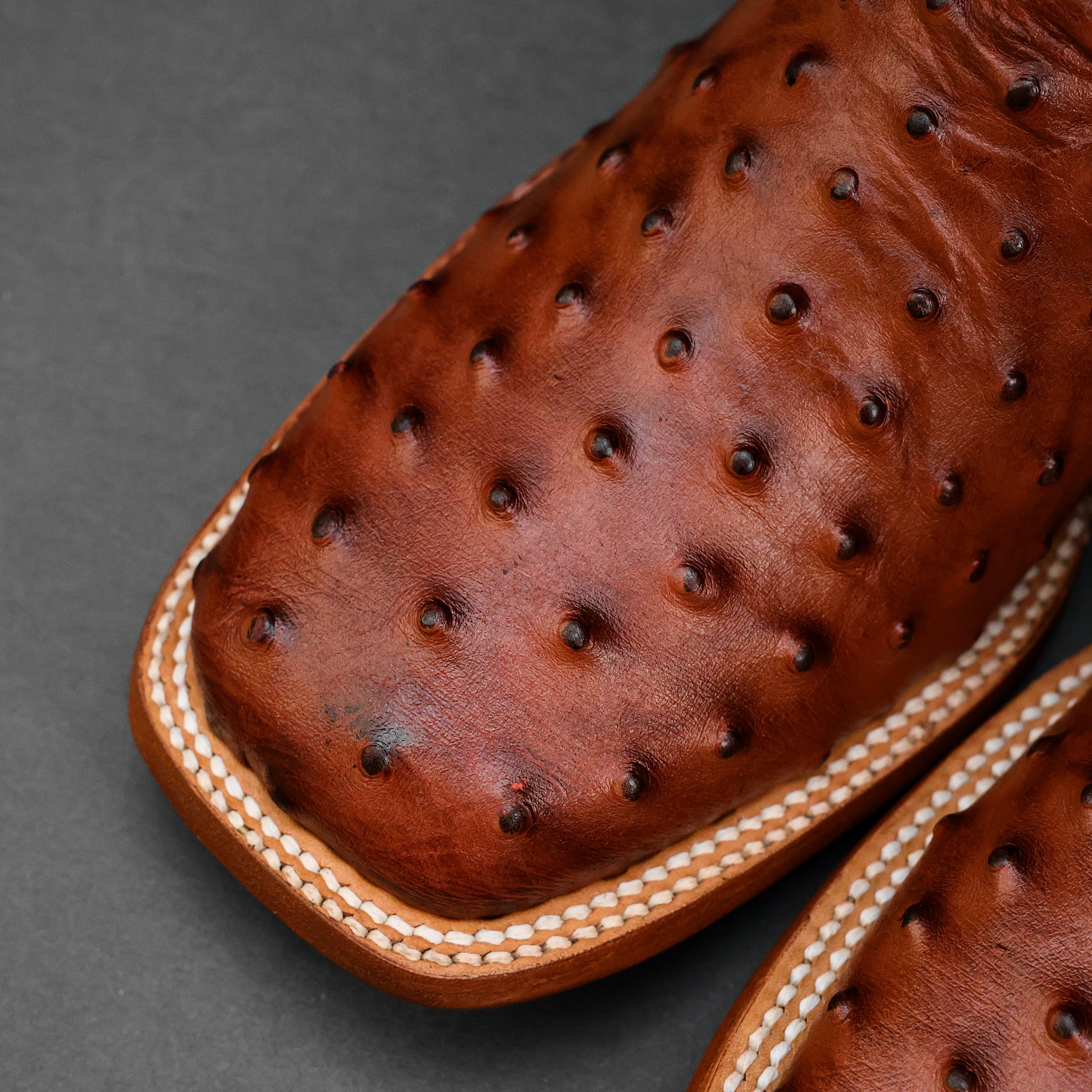 Cognac Ostrich Leather Boots - Square Toe