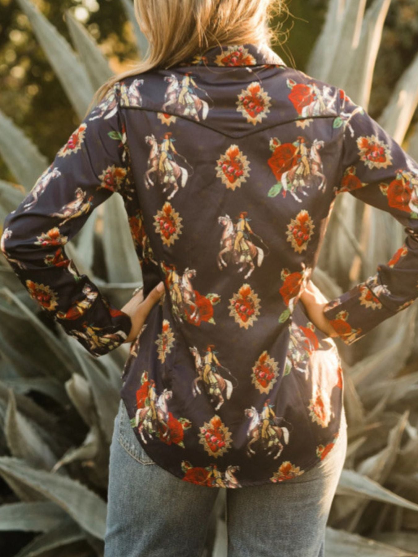 Printed Button Up Long Sleeve Shirt