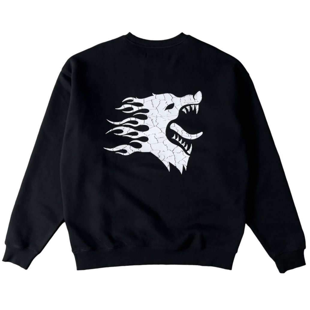 OVERSIZED LUX WAR WOLF CREW NECK - BLACK / WHITE