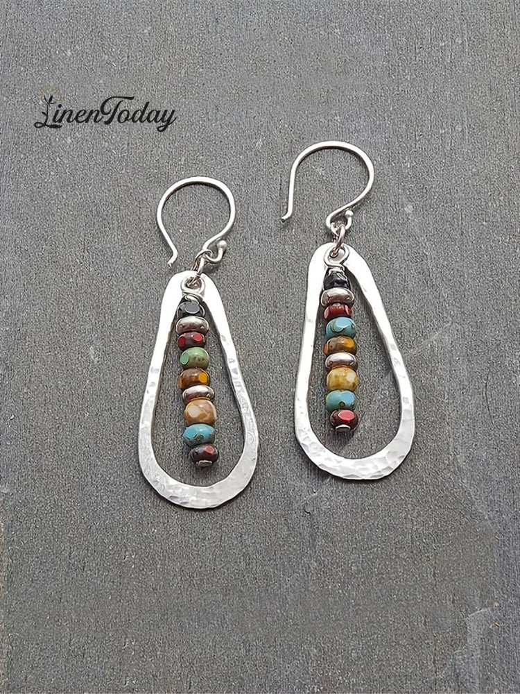 Handmade Multicolor Beads Teardrop Pendant Earrings
