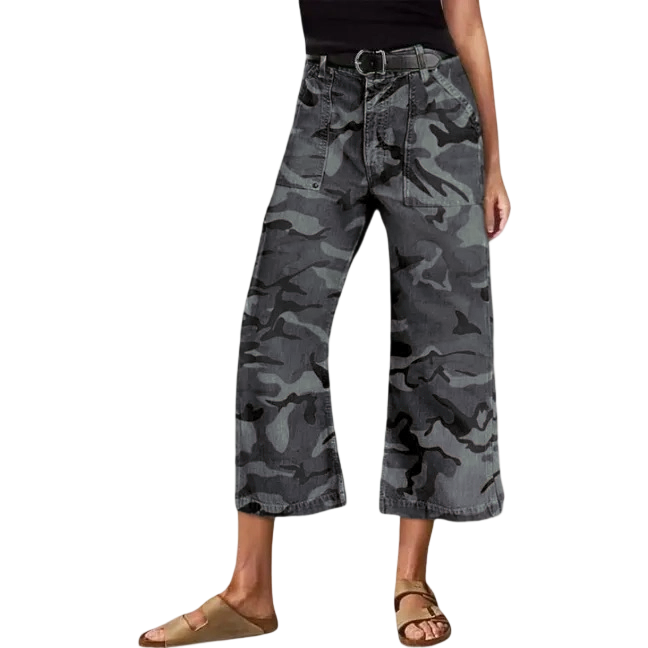 Camo Print Mid Waist Straight Leg Capri Pants Summer Vibes