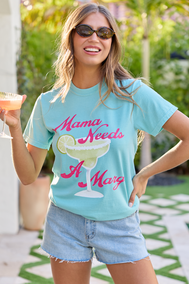 Mama Needs A Marg Mint Blue Graphic Tee