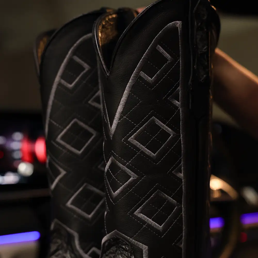 Midnight Grey Pirarucu Leather Boots - Square Toe