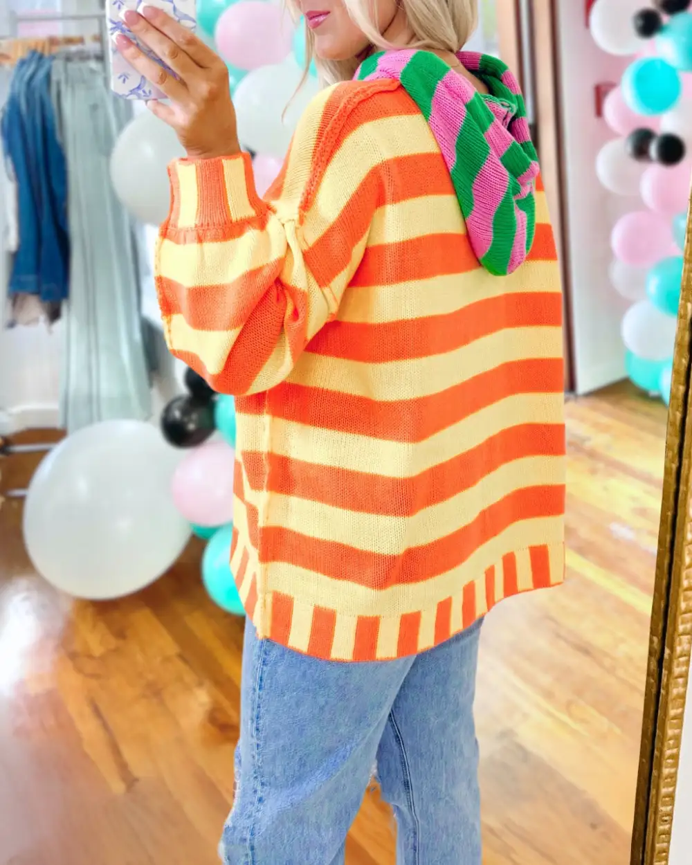 Vibrant Striped Hooded Sweater
