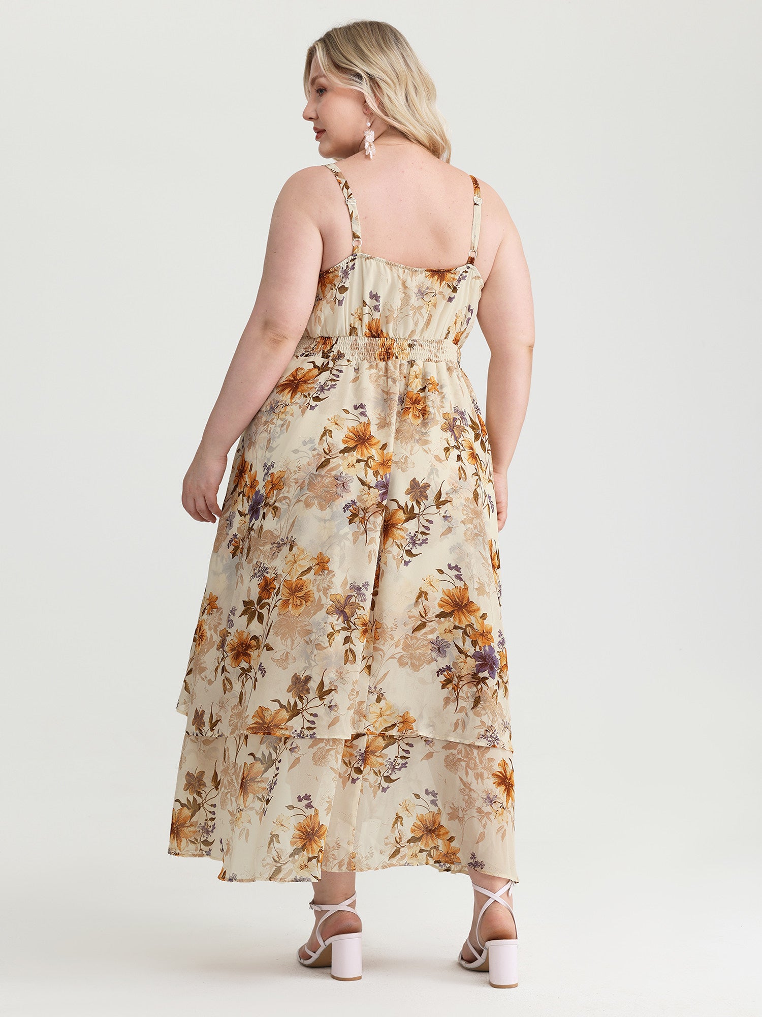 Floral Print Sweetheart Neckline Slit Maxi Dress