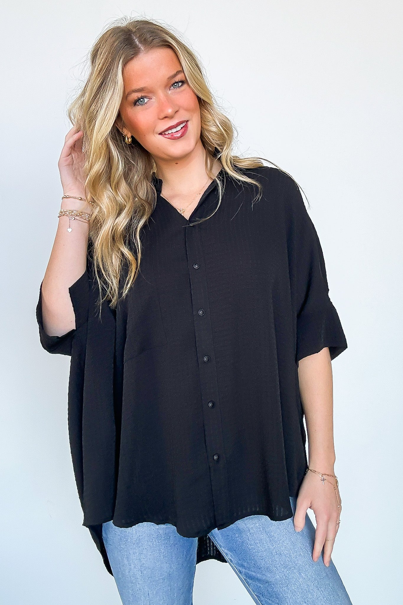 Textured Knit Button Down Top