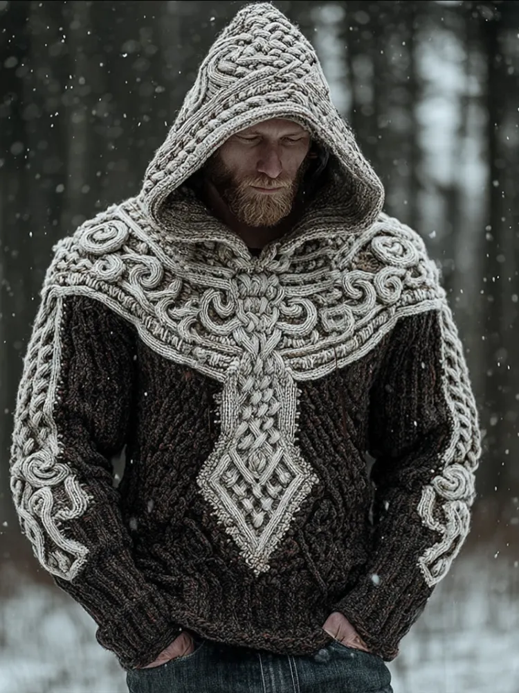 Men's Viking-style Winter Warm Hooded Knitted Sweater