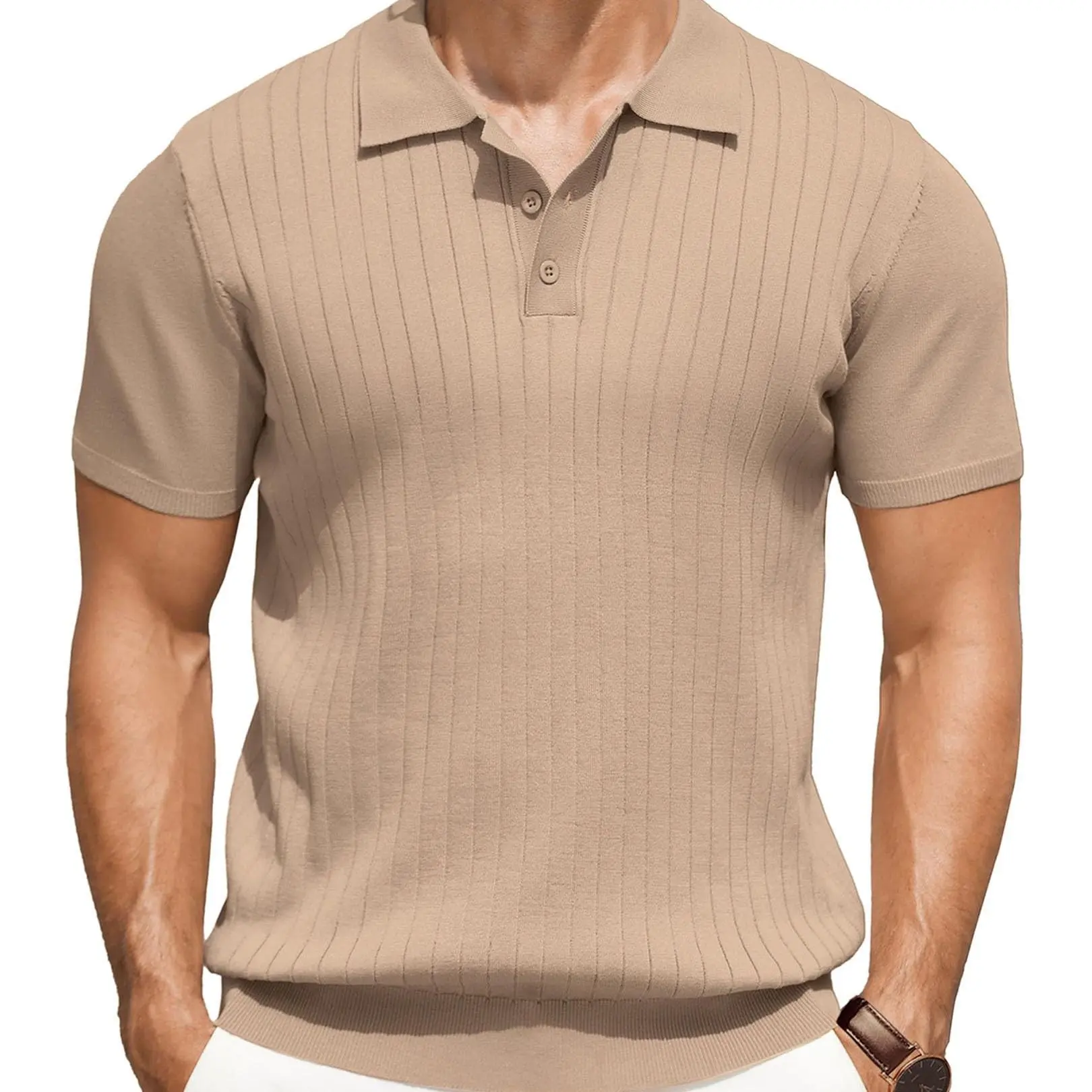 Men's Knit Polo Shirts Short Sleeve Ribbed Knitted Shirt