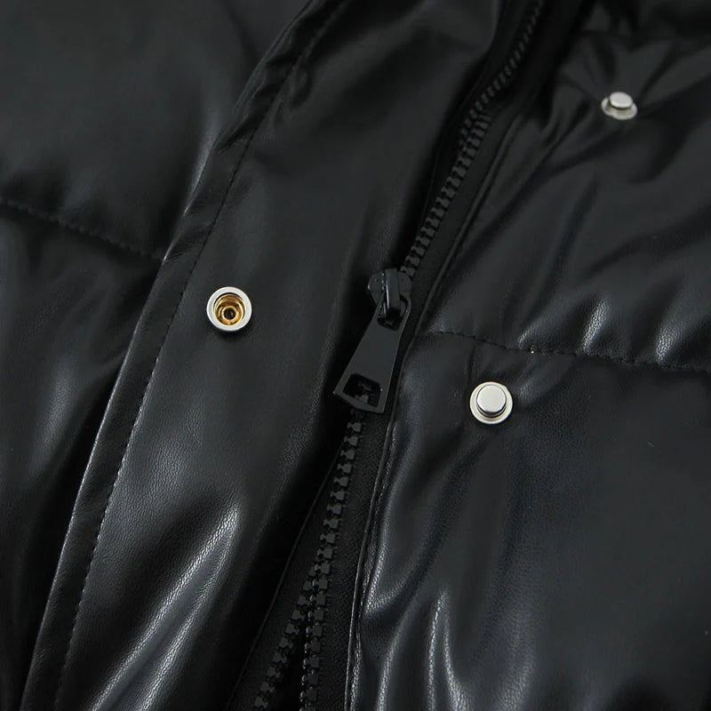 PU leather quilted jacket for women
