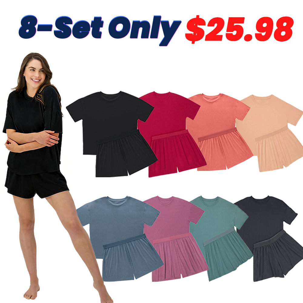 💝Last day promotion⏰Supersoft 2-Piece Lounge Set: Boxy Tee & Sleep Shorts – Breathable, Stretch Fit for Women
