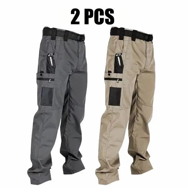 🔥Men's Solid Color Tactical Work Pants with Multiple Pockets and Zipper Closures