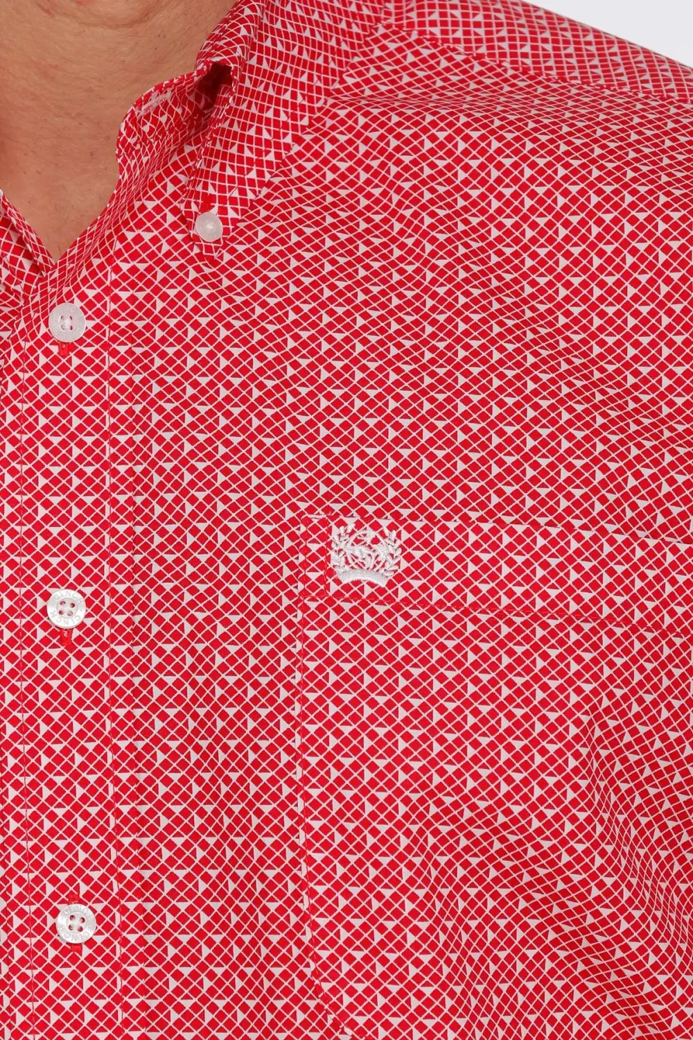 Men’s Cinch Red and White Geometric Print Long Sleeve Shirt