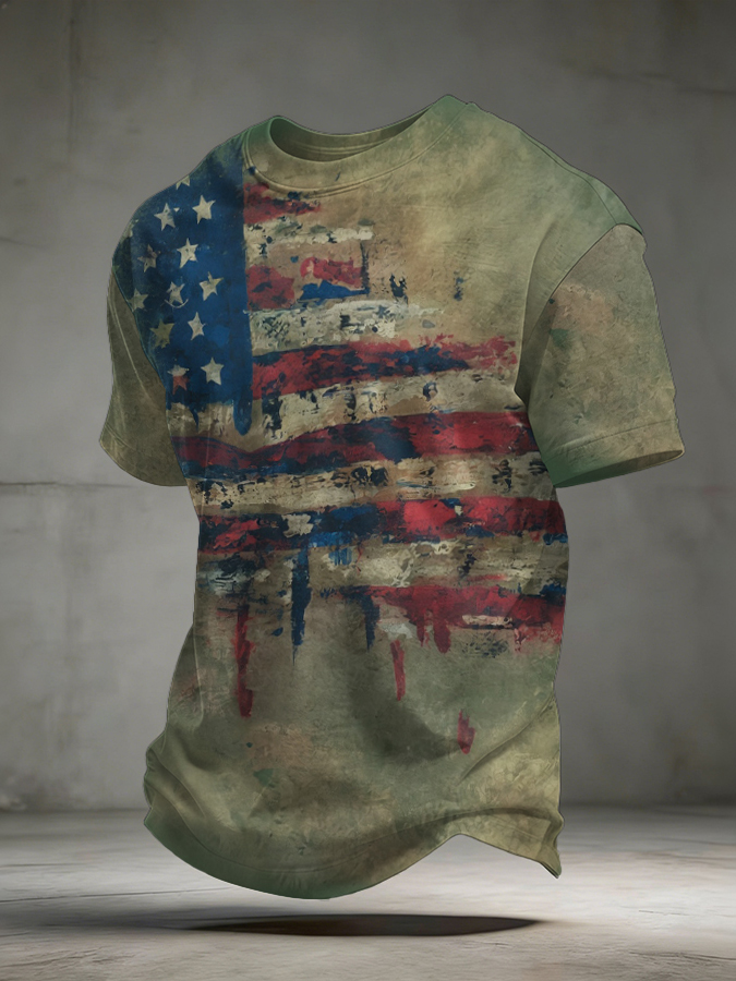 Men's American Flag Commemorative Classic Pattern Short Sleeve T-shirt
