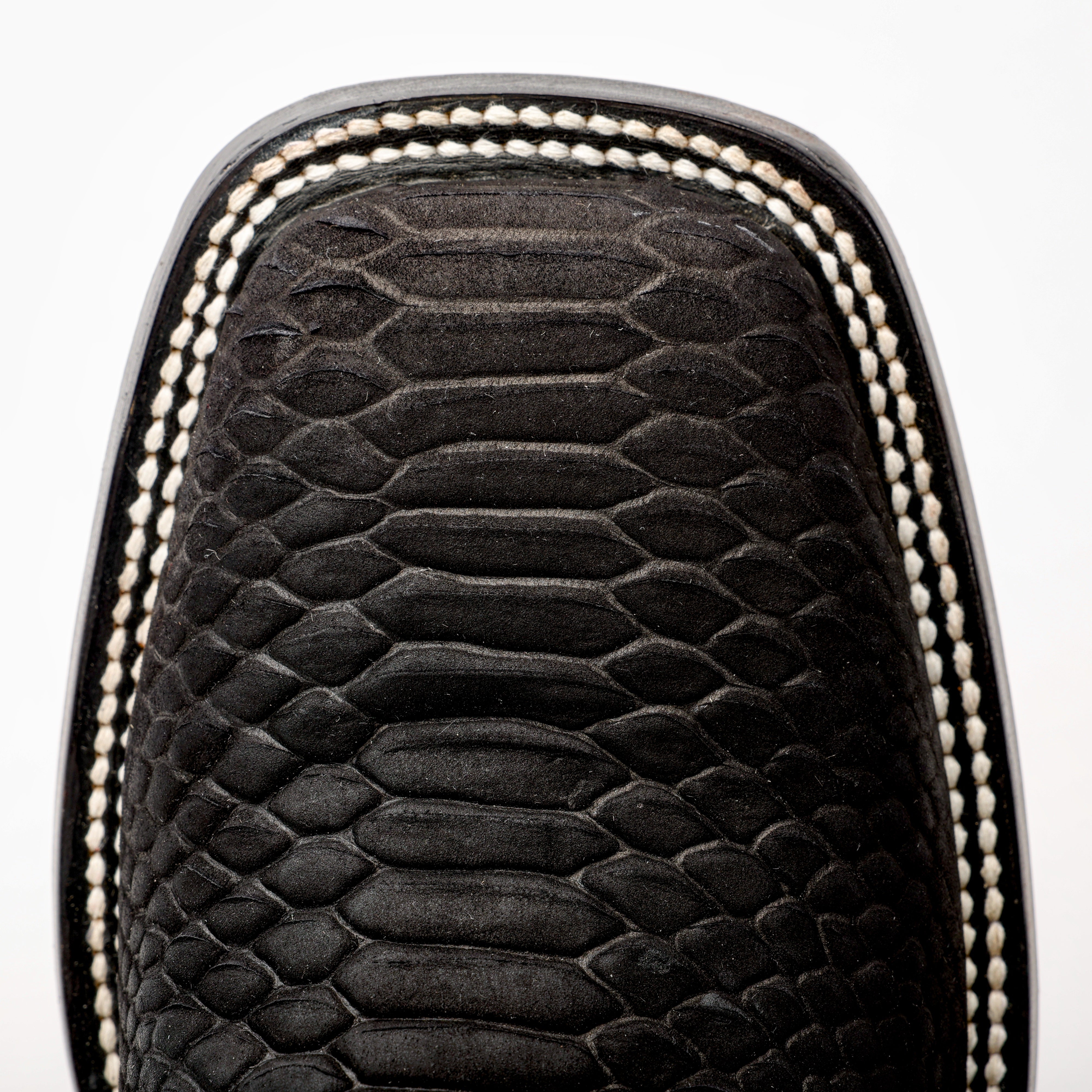 Matte Black Python Leather Boots - Square Toe