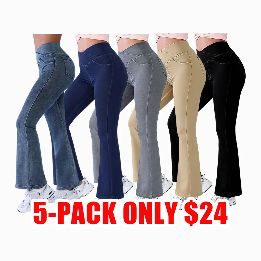 High-Waisted Bootcut Flare Jeans with Crossover Waist