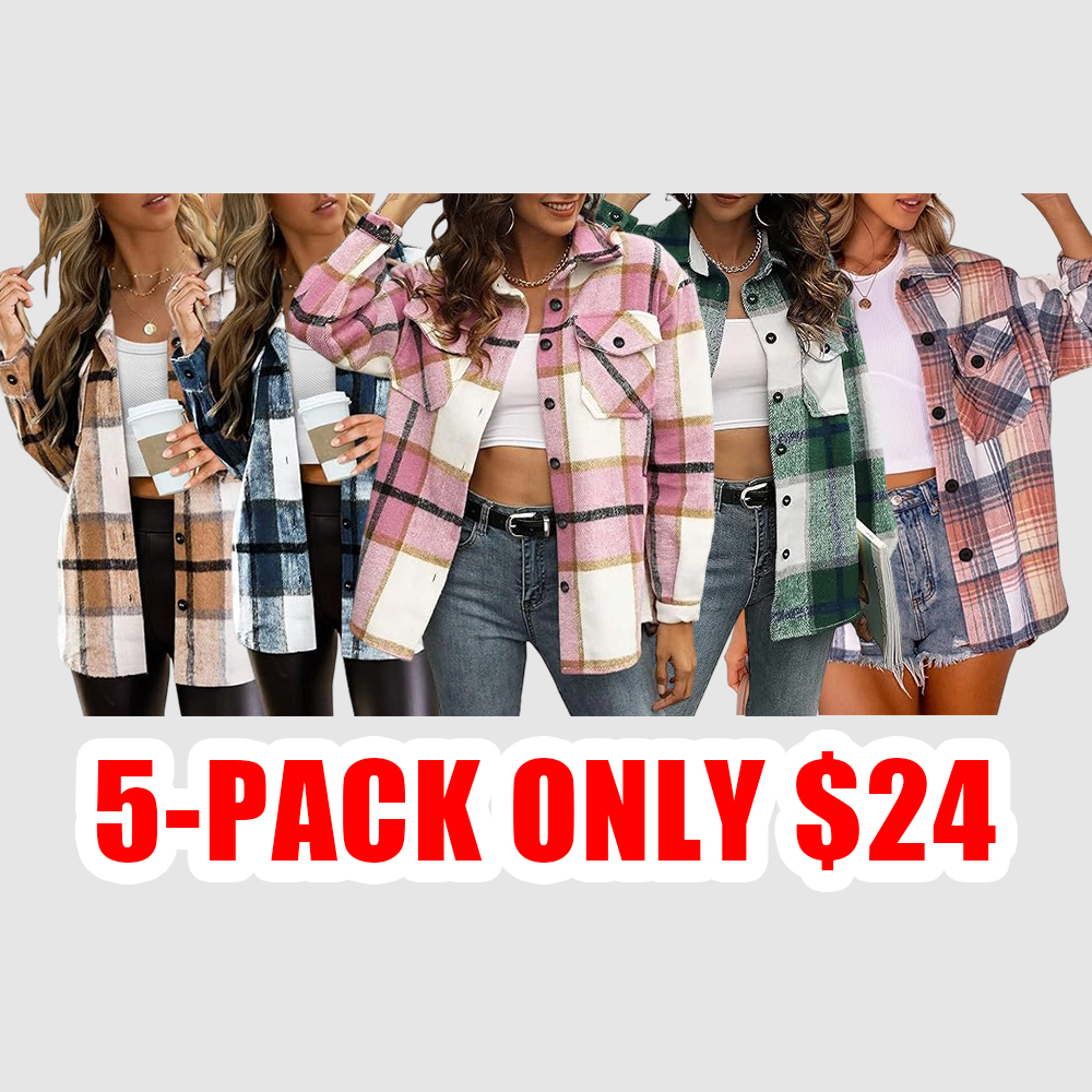Plus Size Plaid Flannel Shacket – Long Sleeve Button-Down Jacket for Fall & Winter