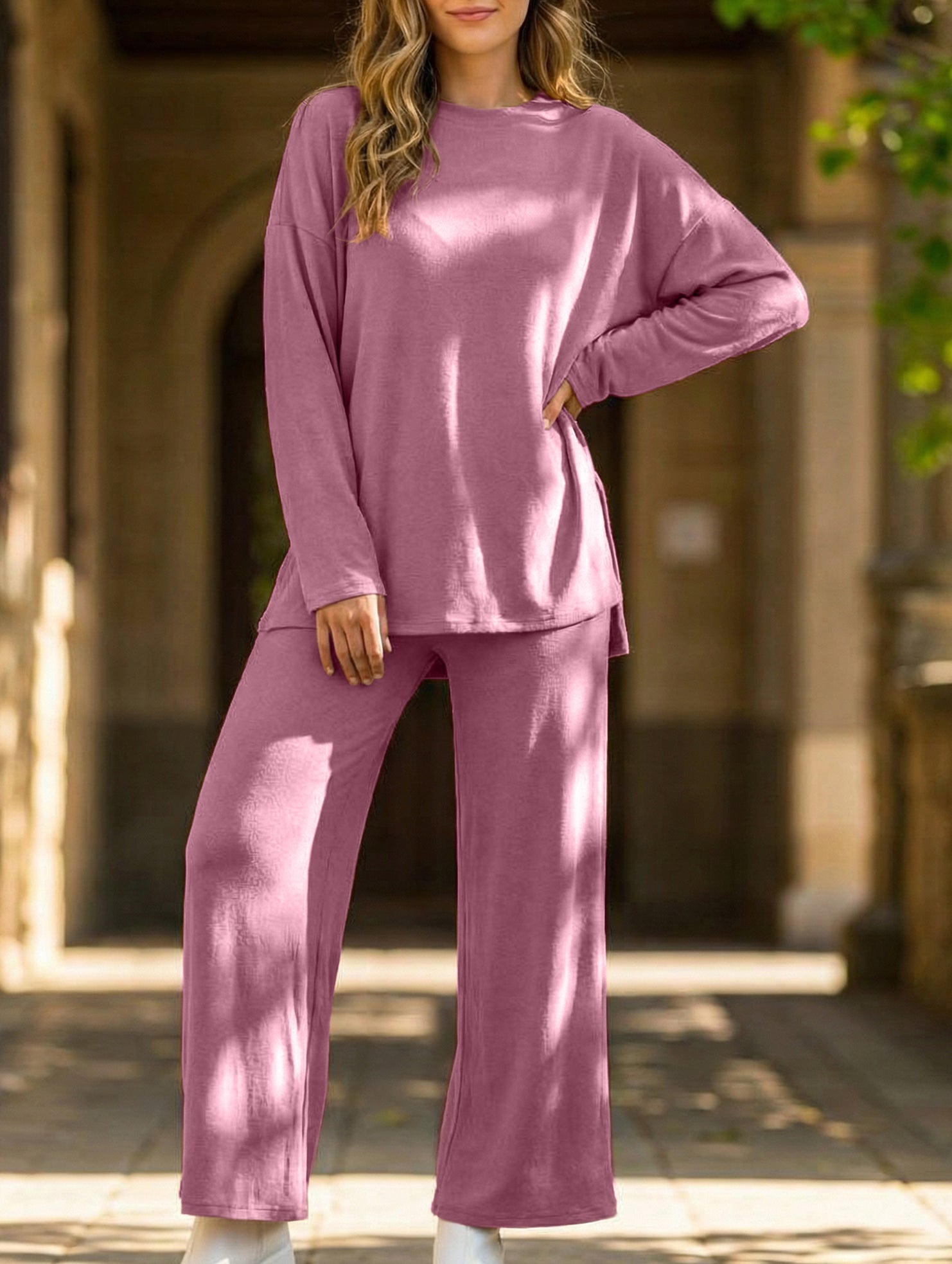 Comfortable round neck loungewear for women_CWSS01452