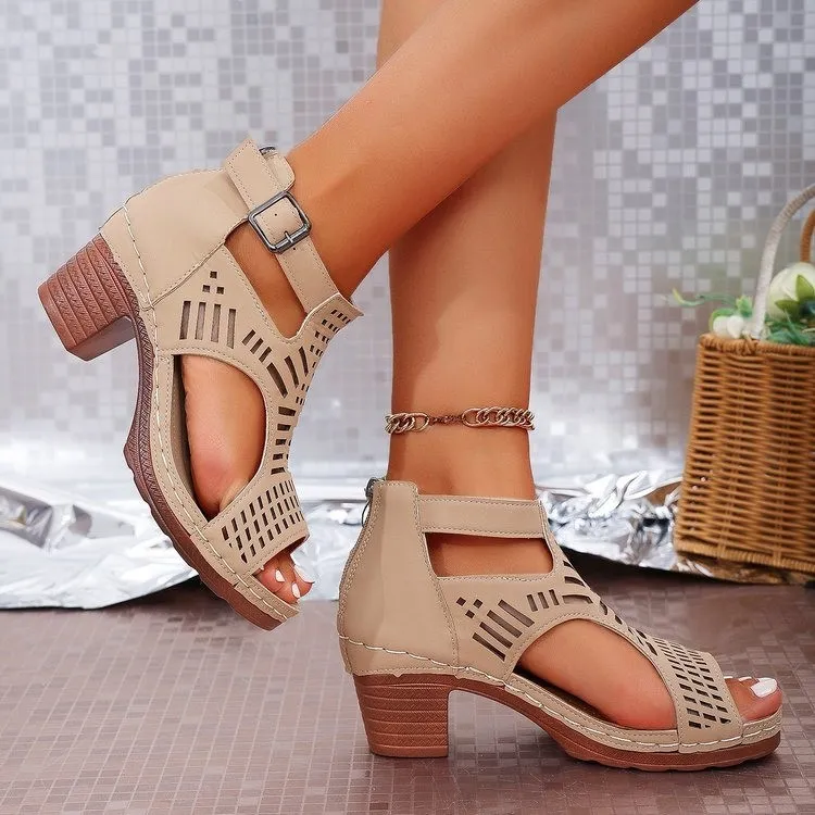 Open Toe Block Heel Sandals (2 color options)