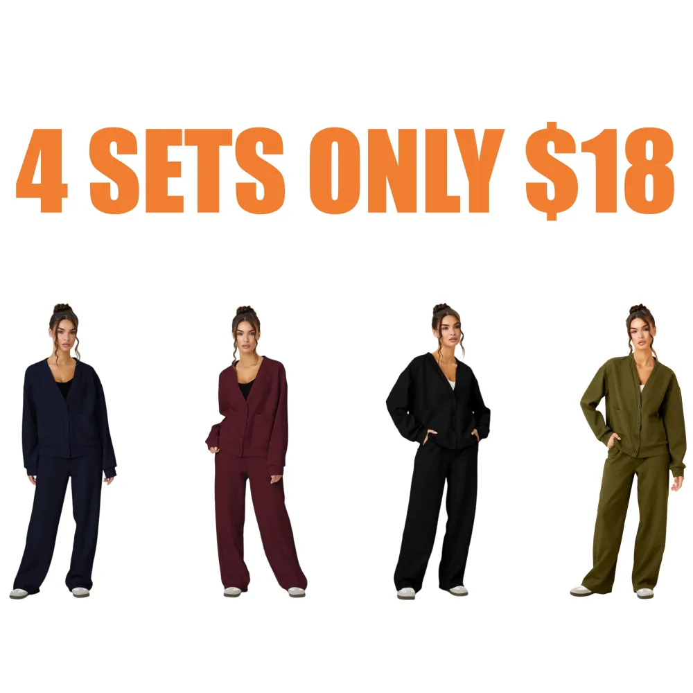 Women's Slouchy Solid Color V Neck Long Sleeve  & Drawstring Waist Trousers Co-ord