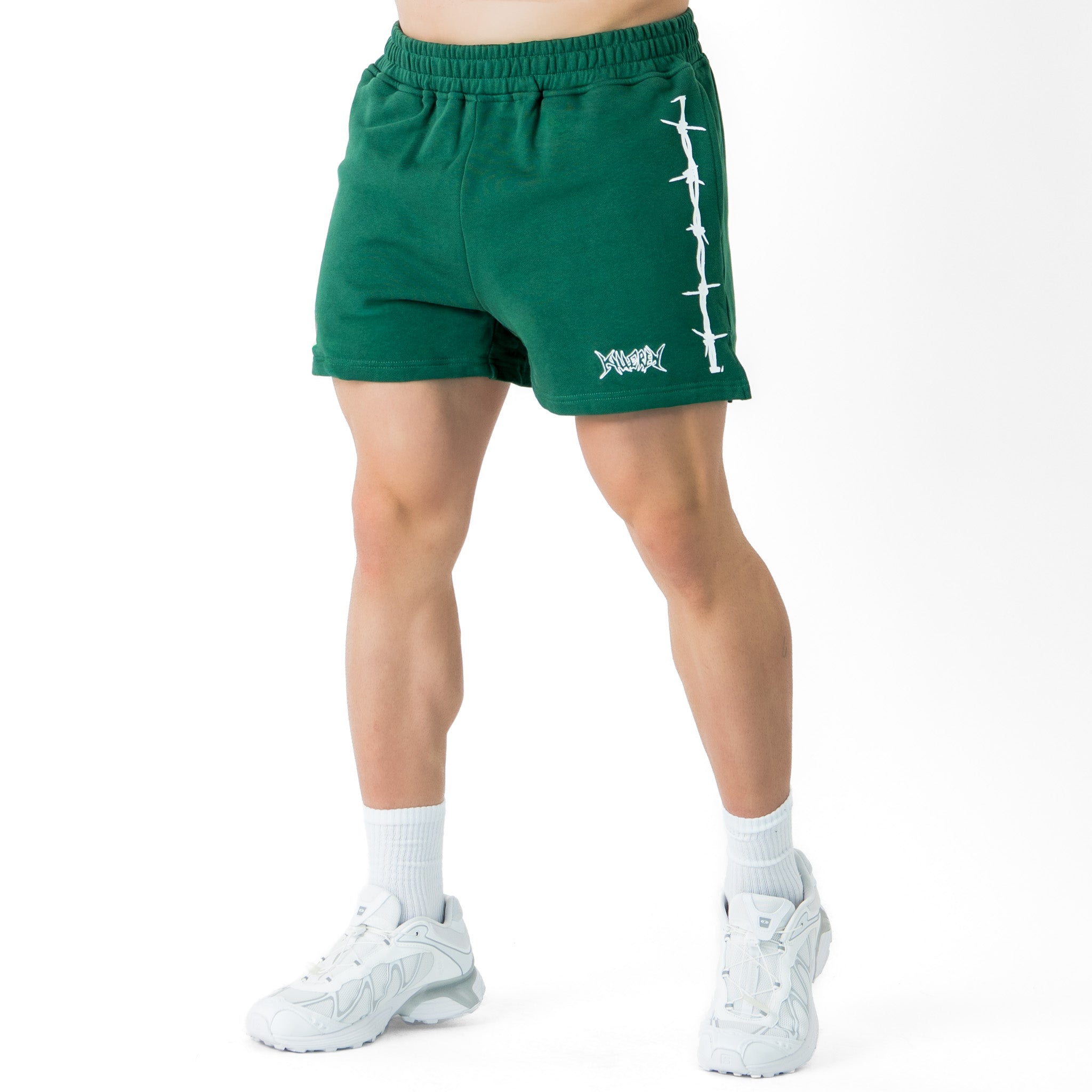 COTTON SHORTS (MID THIGH CUT) BARBWIRE - GREEN / WHITE