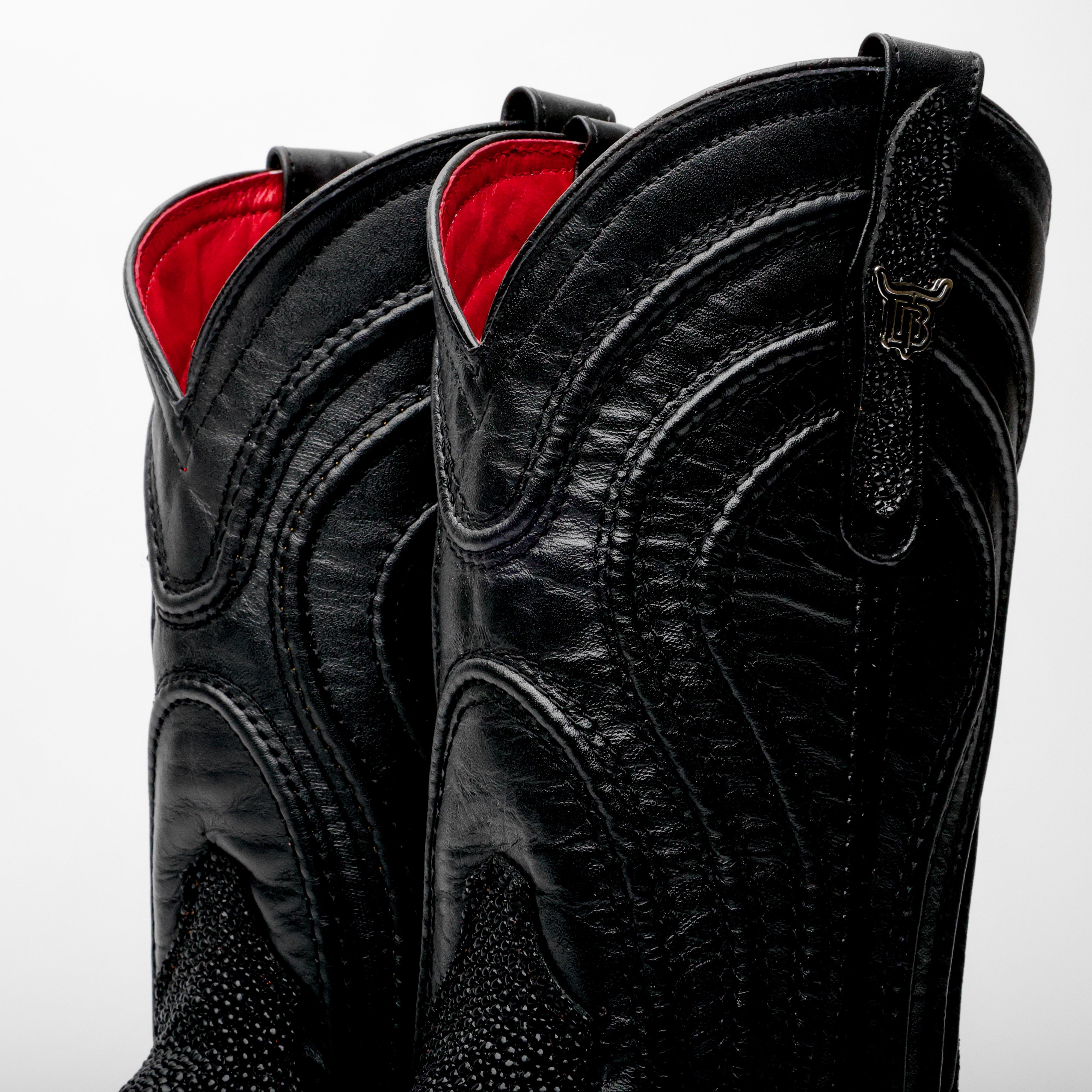 Black Stingray Leather Boots - Square Toe