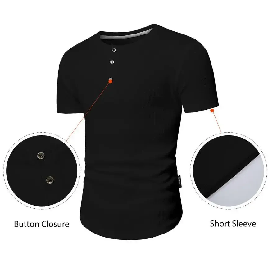 Men's solid color slim-fit Henley neck T-shirt
