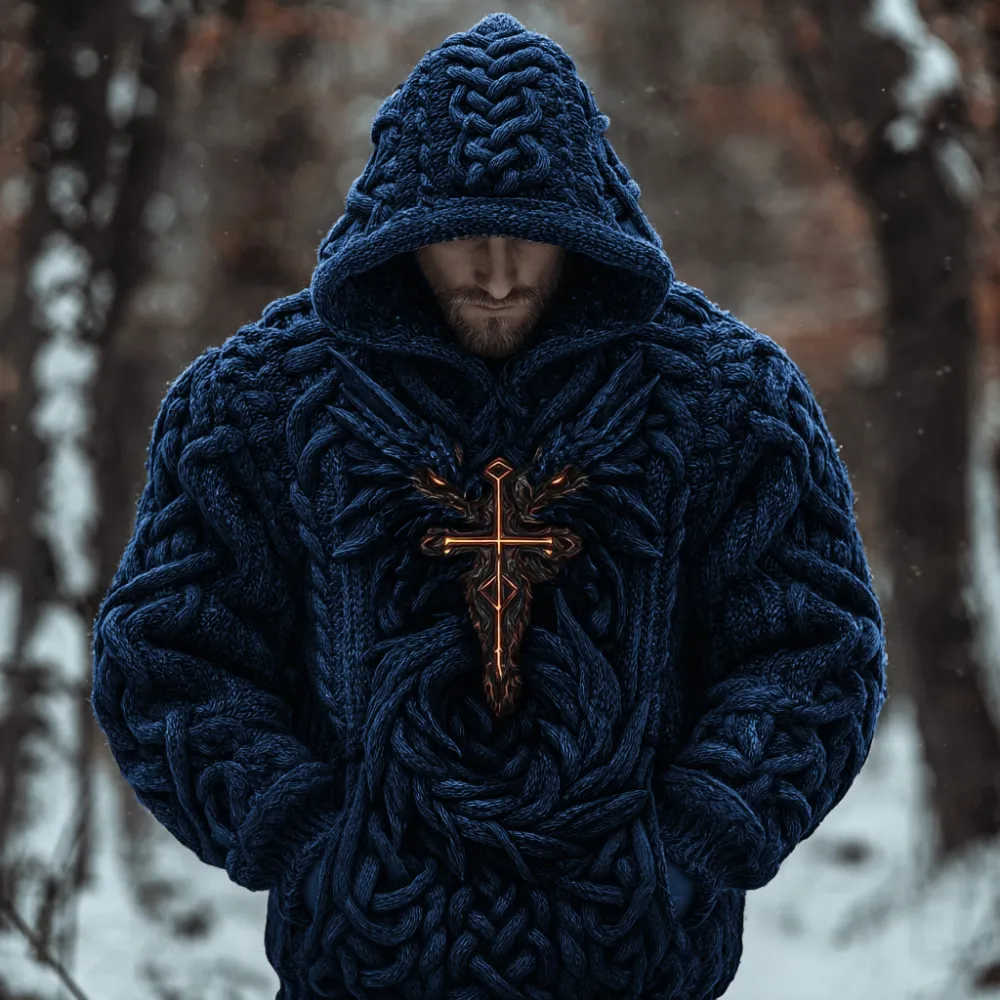 Men's Viking Celtic Dragon Chunky Hooded Sweater