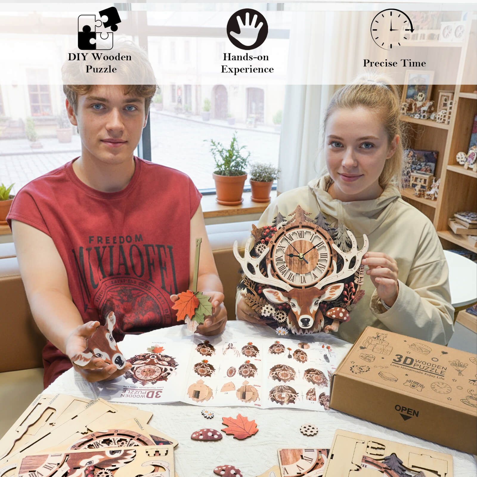 Reindeerâ€“ DIY Wooden Clock, 3D Puzzle Craft Kit