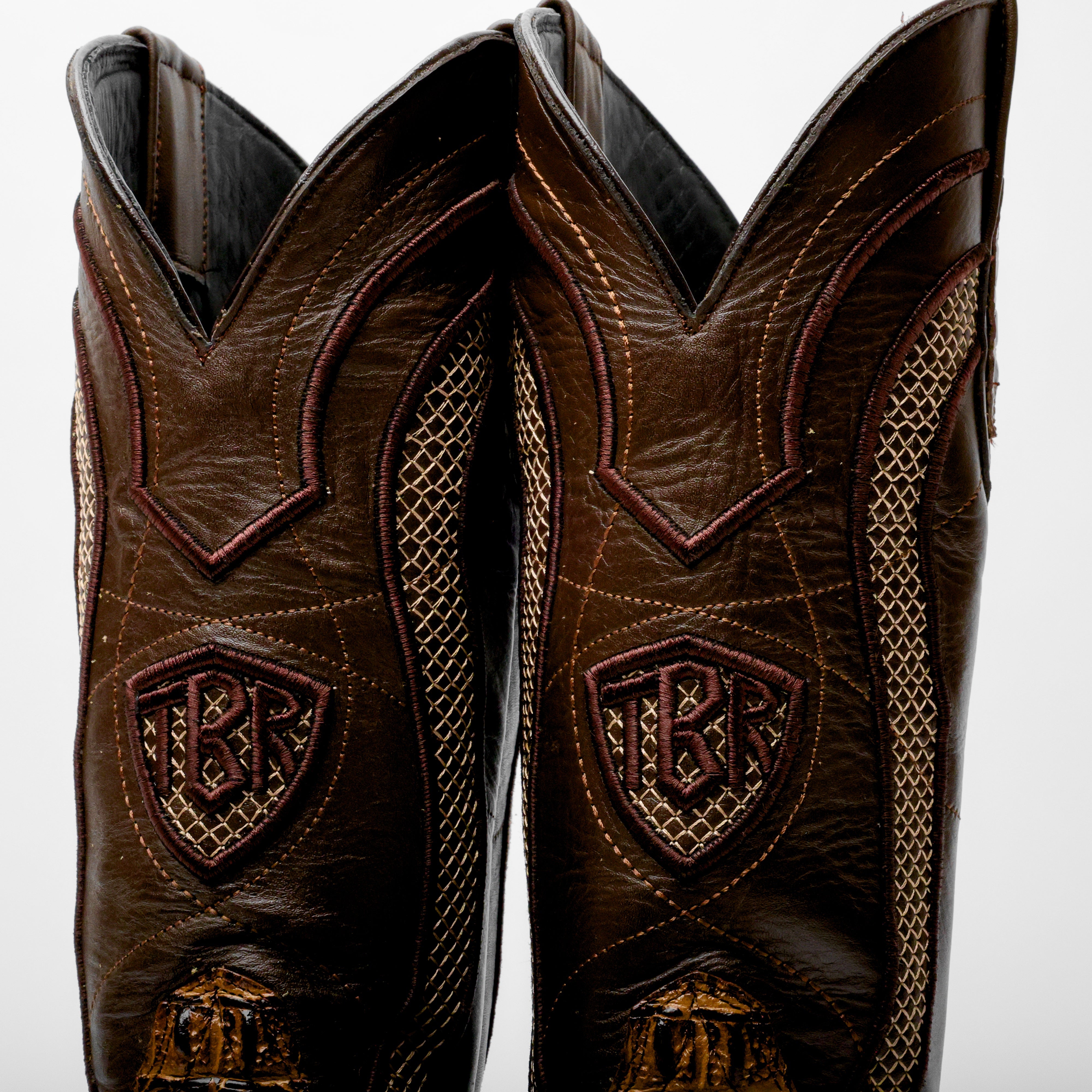 Honey Caiman Neck Leather Boots - Square Toe