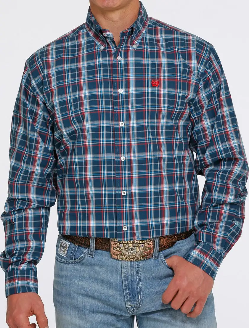 Men’s Cinch Plaid Print Long Sleeve Button Down Shirt