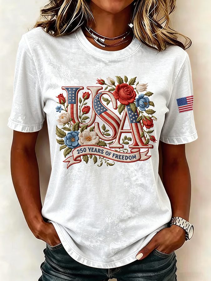 Women's Casual USA 250th Celebration Print Short Sleeve T-shirt