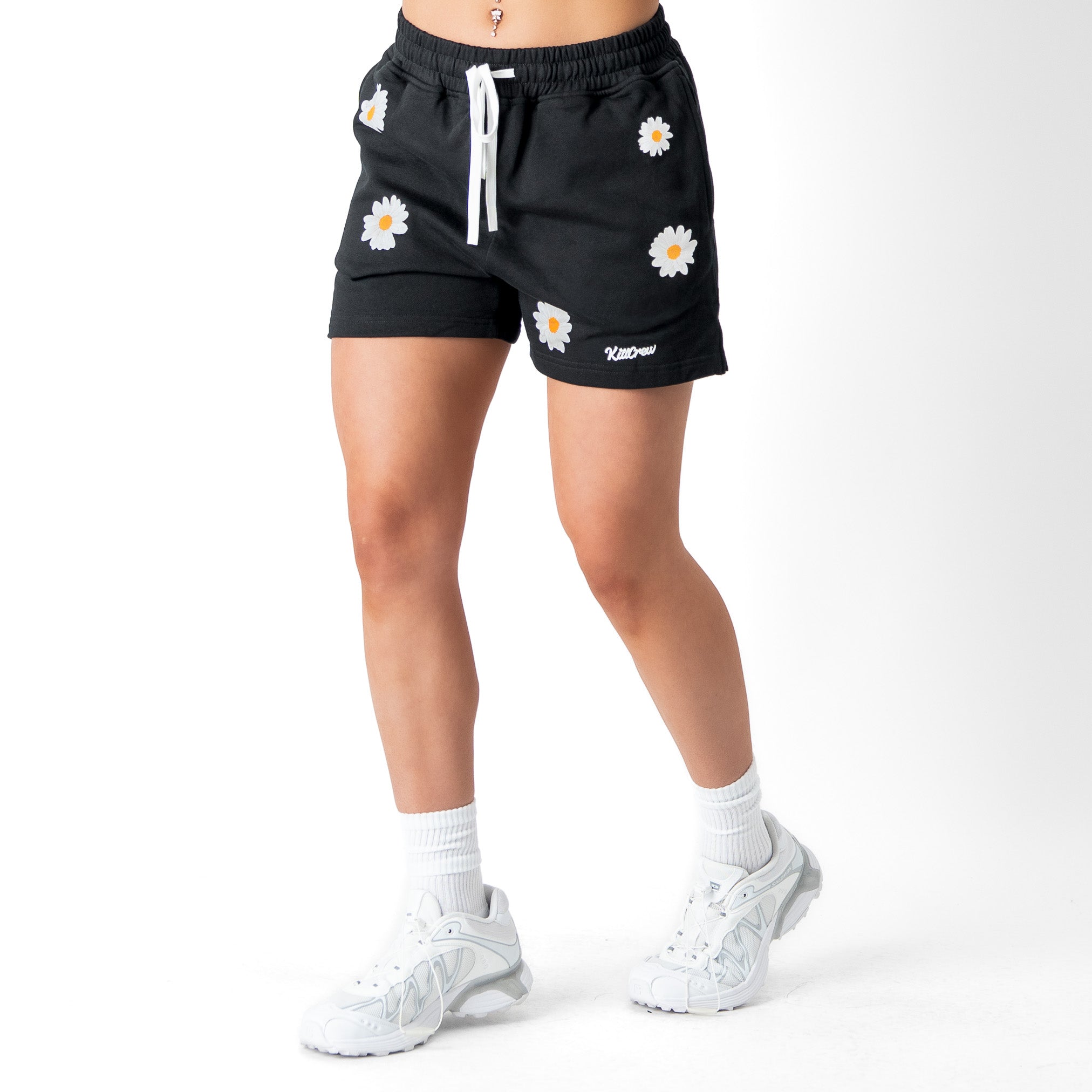 COTTON SHORTS (MID THIGH CUT) DAISY - BLACK