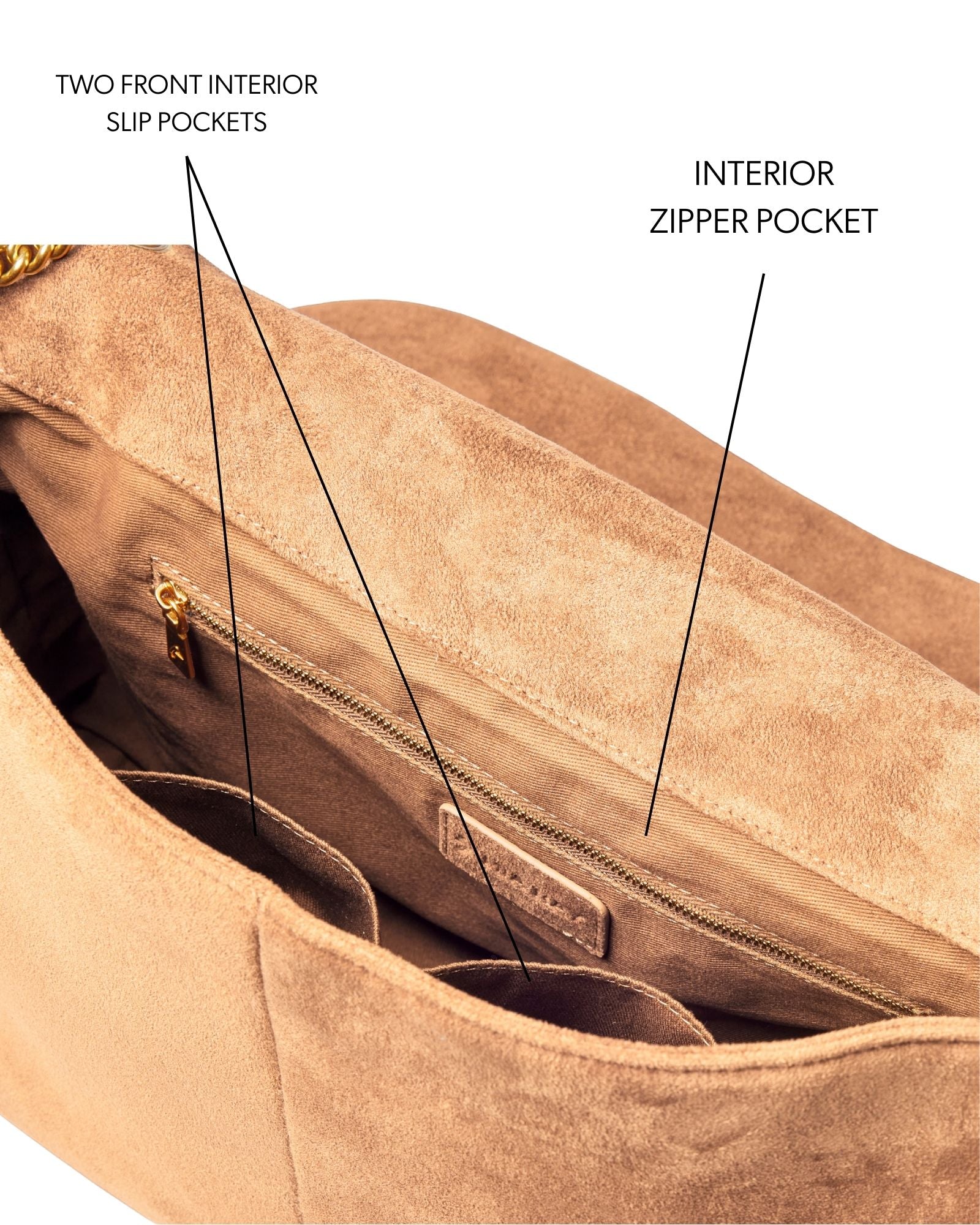 LARGE SUEDE FLAP BAG - TAN