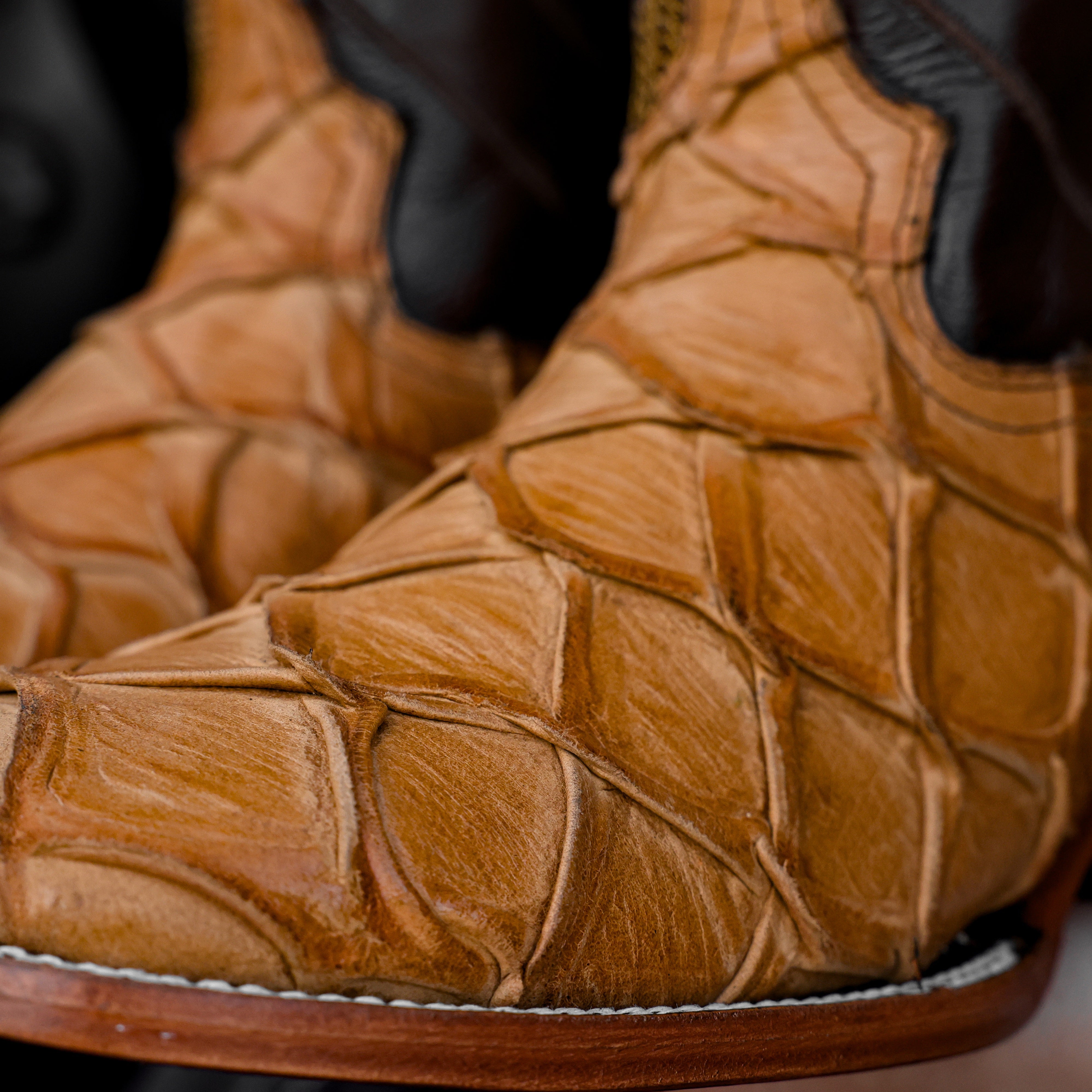 Honey Pirarucu Leather Boots - Square Toe