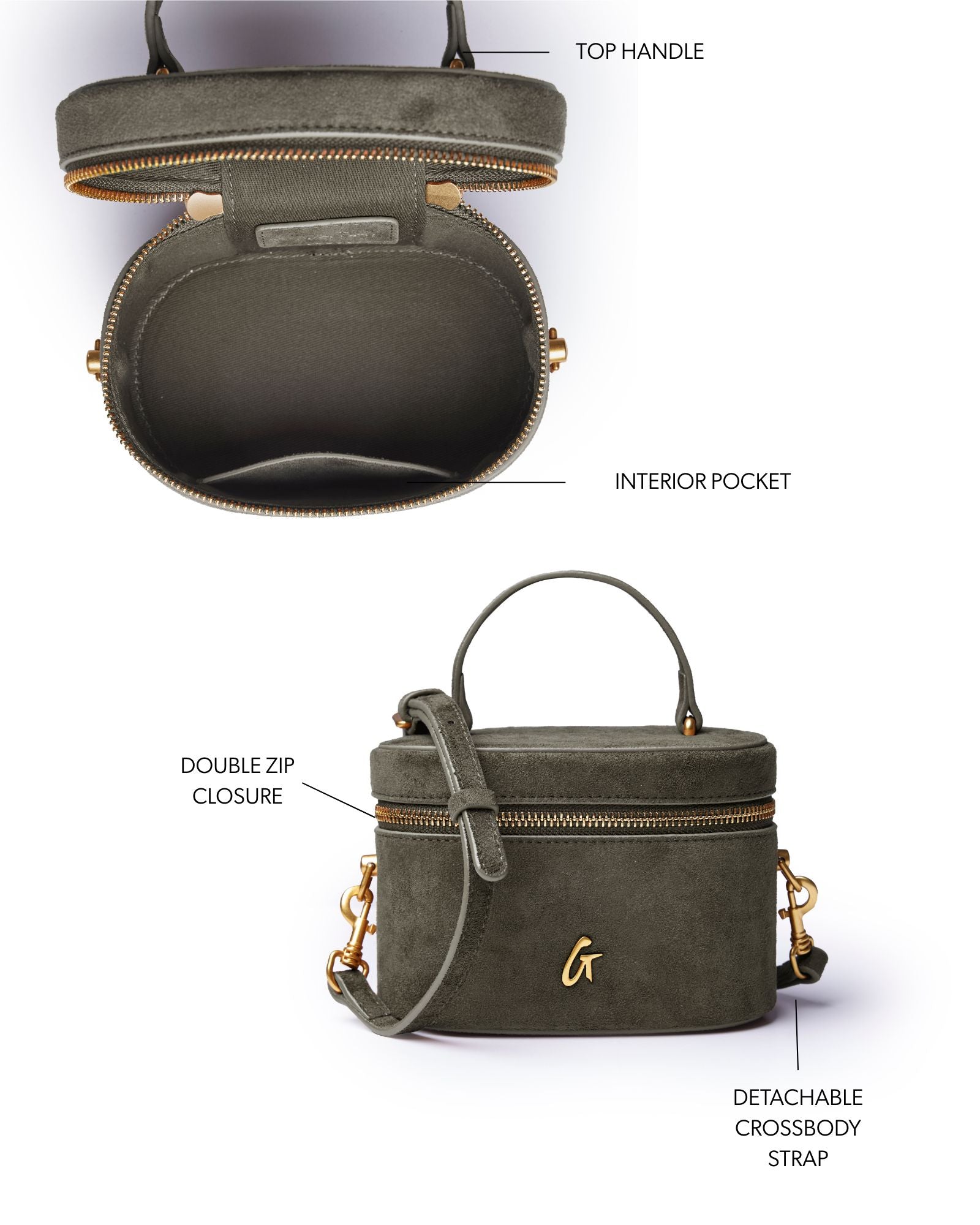 MINI SUEDE VANITY BAG - OLIVE GREEN