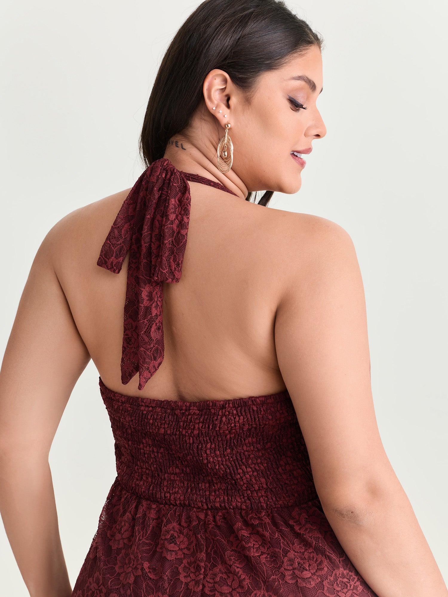 Floral Lace Ruffled Wrap Hem Midi Dress