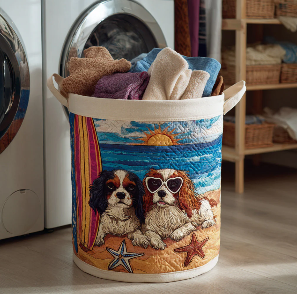 Vivid Cavalier King Charles Spaniel Pattern Quilted Laundry Basket Eco-Friendly Machine Washable Storage Organizer for Home Bathroom Bedroom | Dog