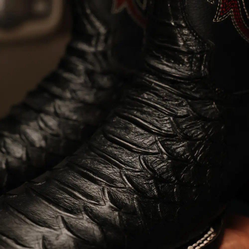 Black Anaconda Leather Boots -Square Toe