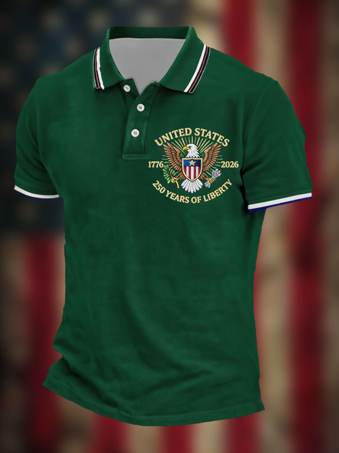 Men'S Retro Patriotic Independence Day 250Th Anniversary Polo Shirt